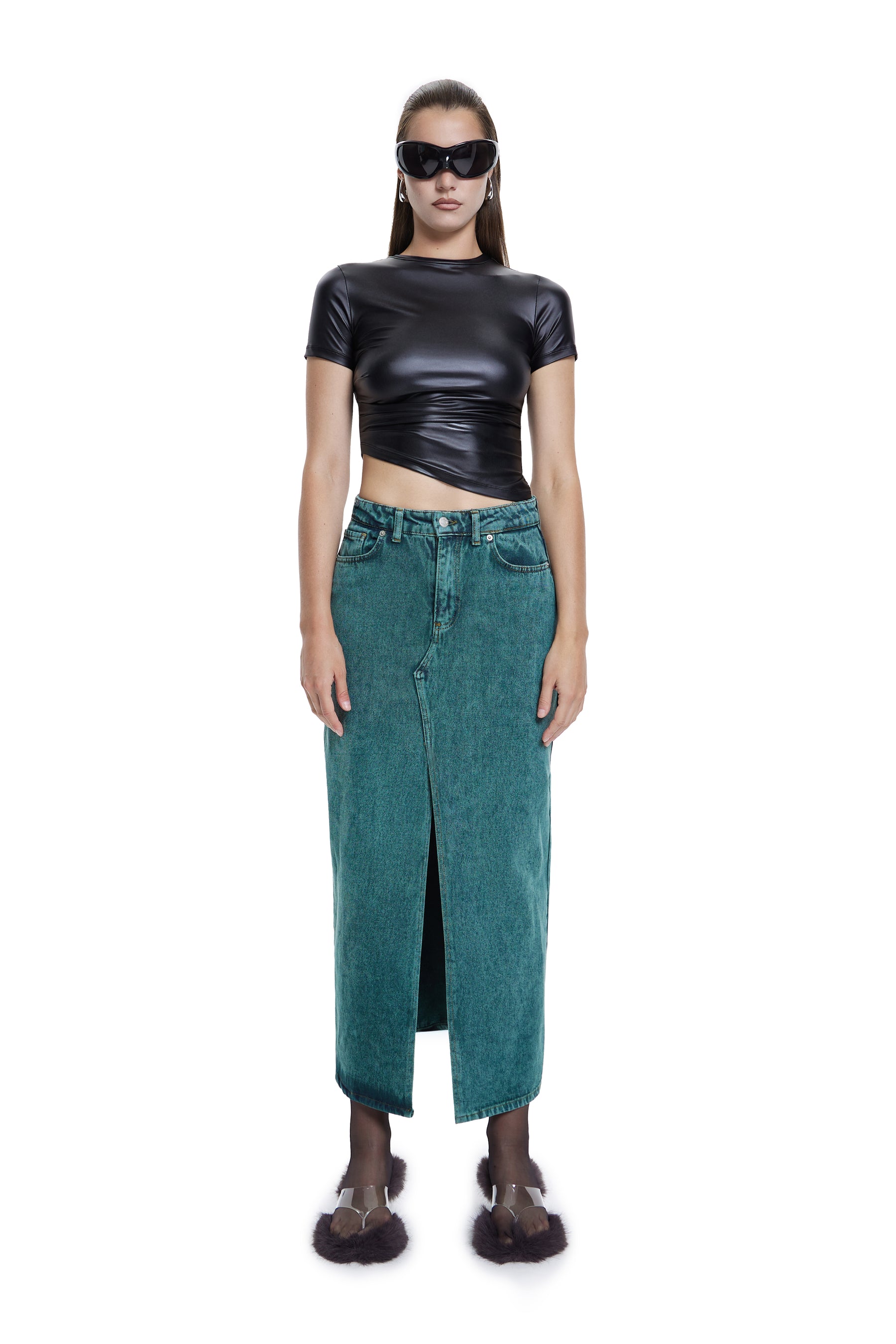 Khela siyah drape detaylı yarım kol top