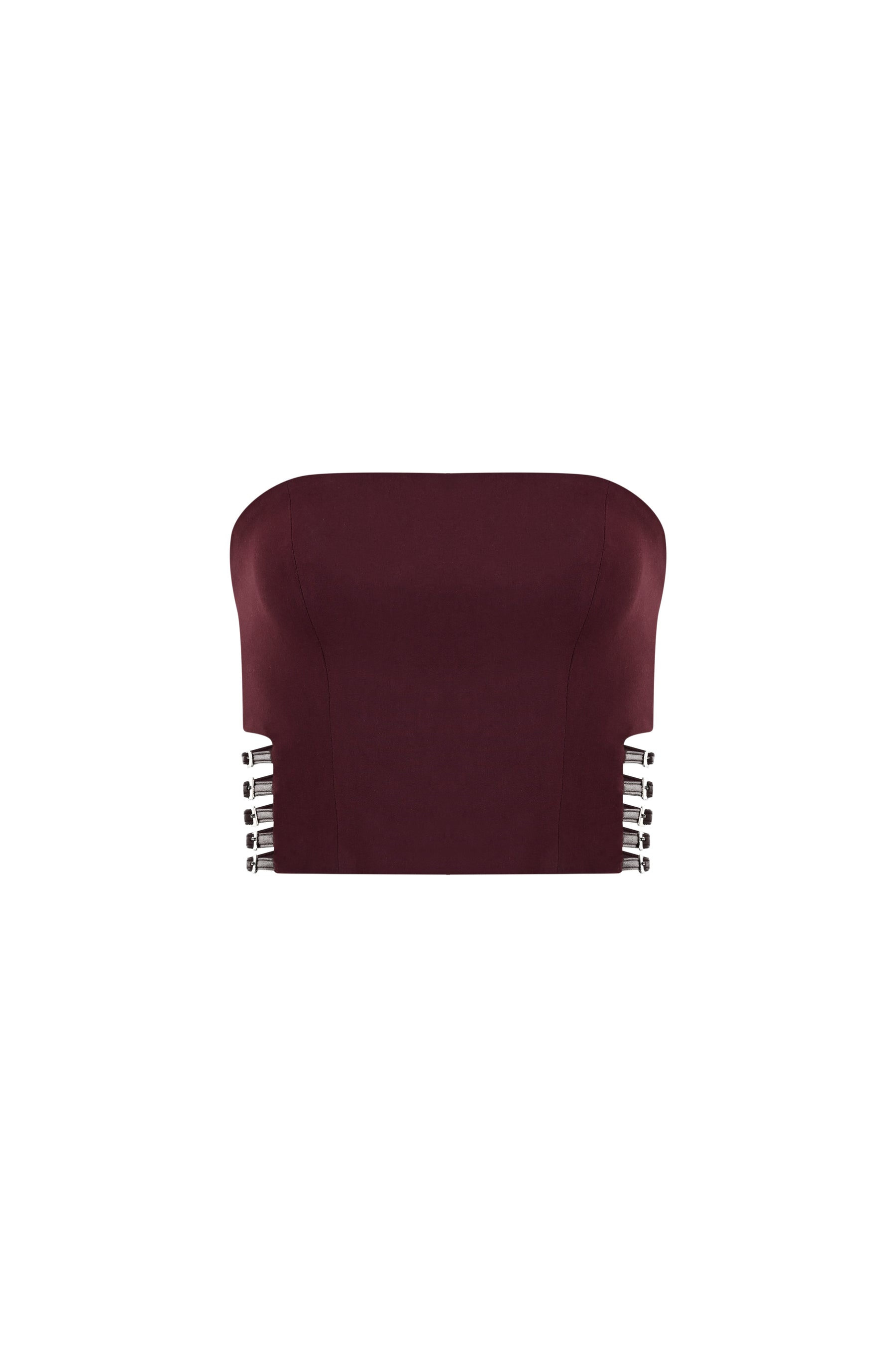 Bordo straplez yaka suni kemer detaylı top