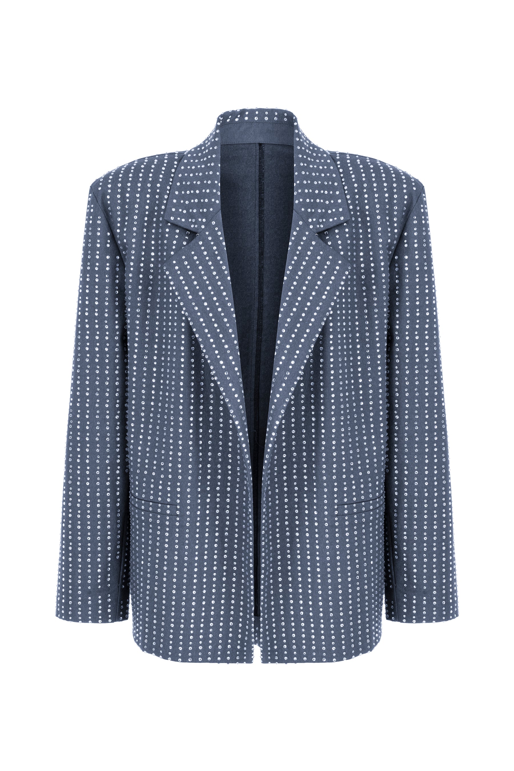 Khela işlemeli oversize mavi blazer ceket