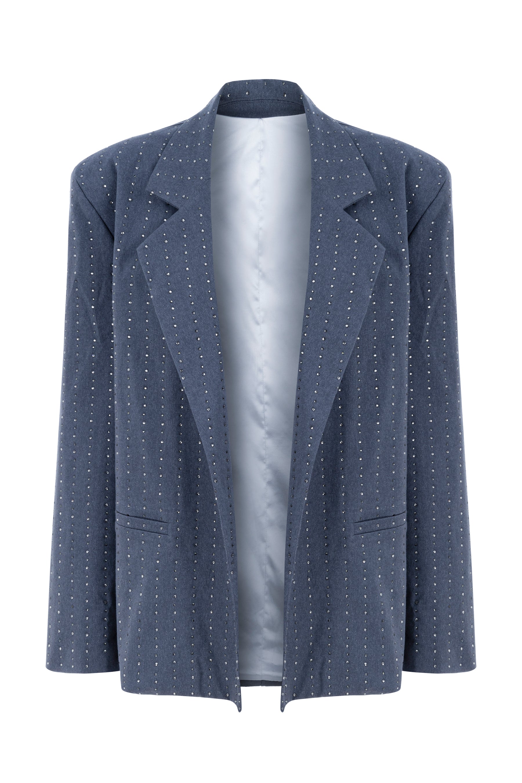 Khela işlemeli oversize mavi blazer ceket