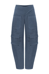 Khela mavi cutout detaylı geniş paça tasarımlı rahat kalıp pantolon