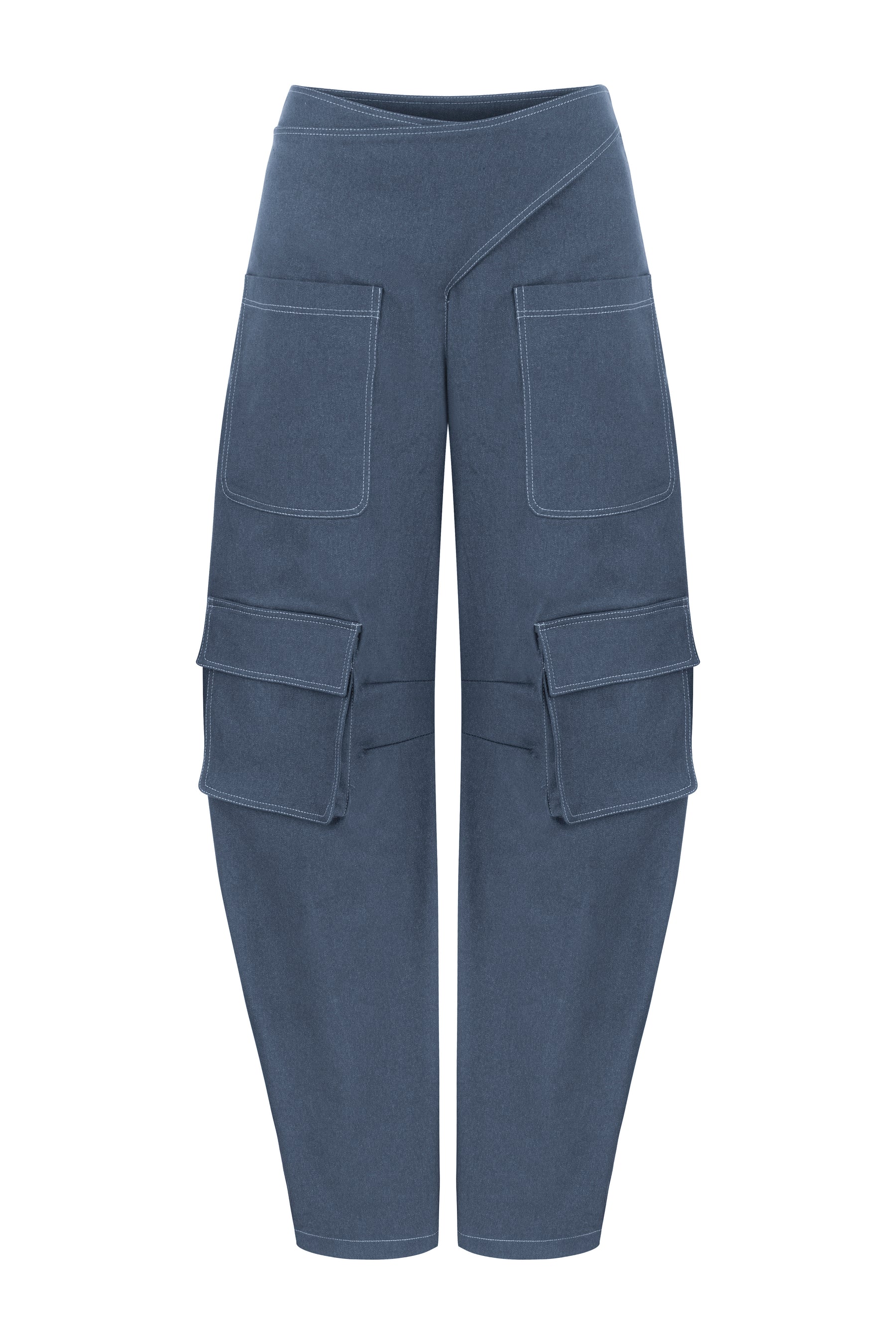 Khela mavi cutout detaylı geniş paça tasarımlı rahat kalıp pantolon