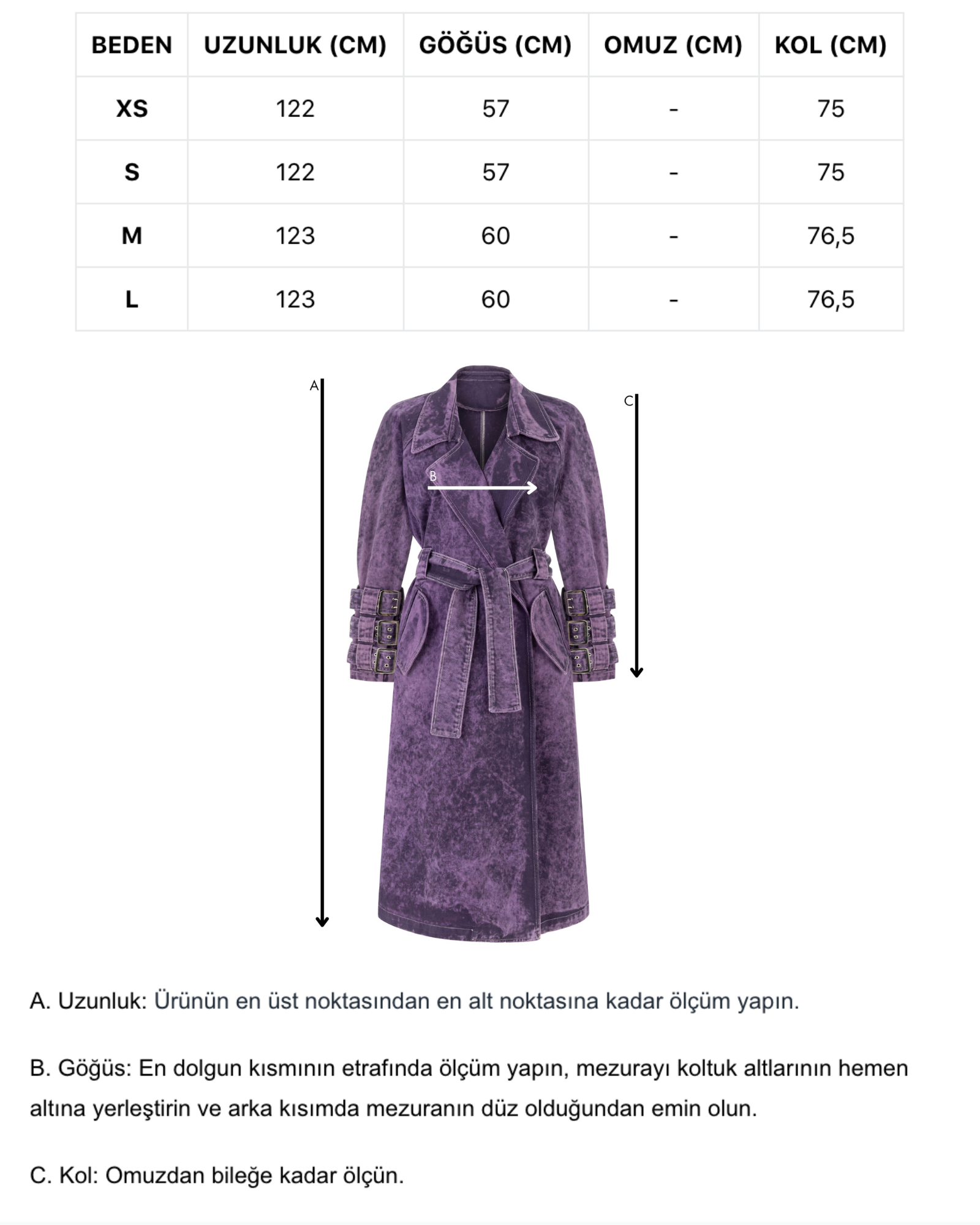 Khela mor eskitme kumaş uzun trençkot