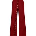 Bordo metal düğmeli yırtmaçlı bol pantolon