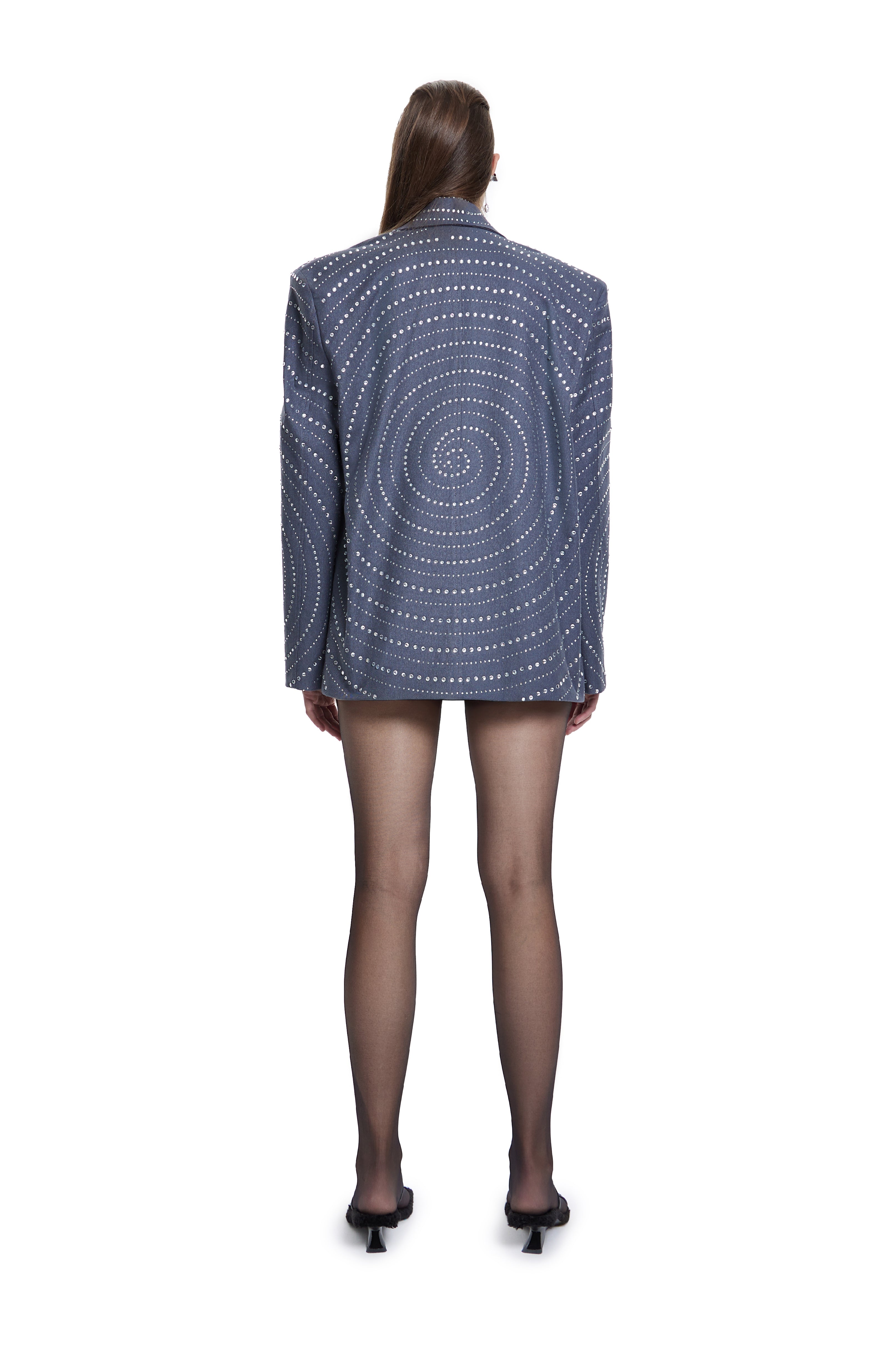 Khela spiral işlemeli oversize mavi blazer ceket