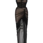 Khela siyah ince askılı drapeli şort astarlı tül elbise