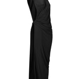 Siyah düğüm detaylı derin yırtmaçlı plaj elbisesi