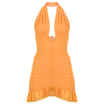 Turuncu çıkarılabilir tül detaylı drapeli mini elbise