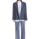 Khela işlemeli oversize mavi blazer ceket