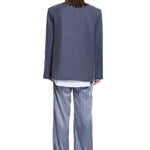 Khela işlemeli oversize mavi blazer ceket