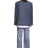 Khela işlemeli oversize mavi blazer ceket