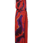 Çiçek desen bağcıklı derin yırtmaçlı plaj elbisesi