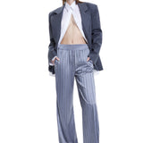 Khela işlemeli oversize mavi blazer ceket