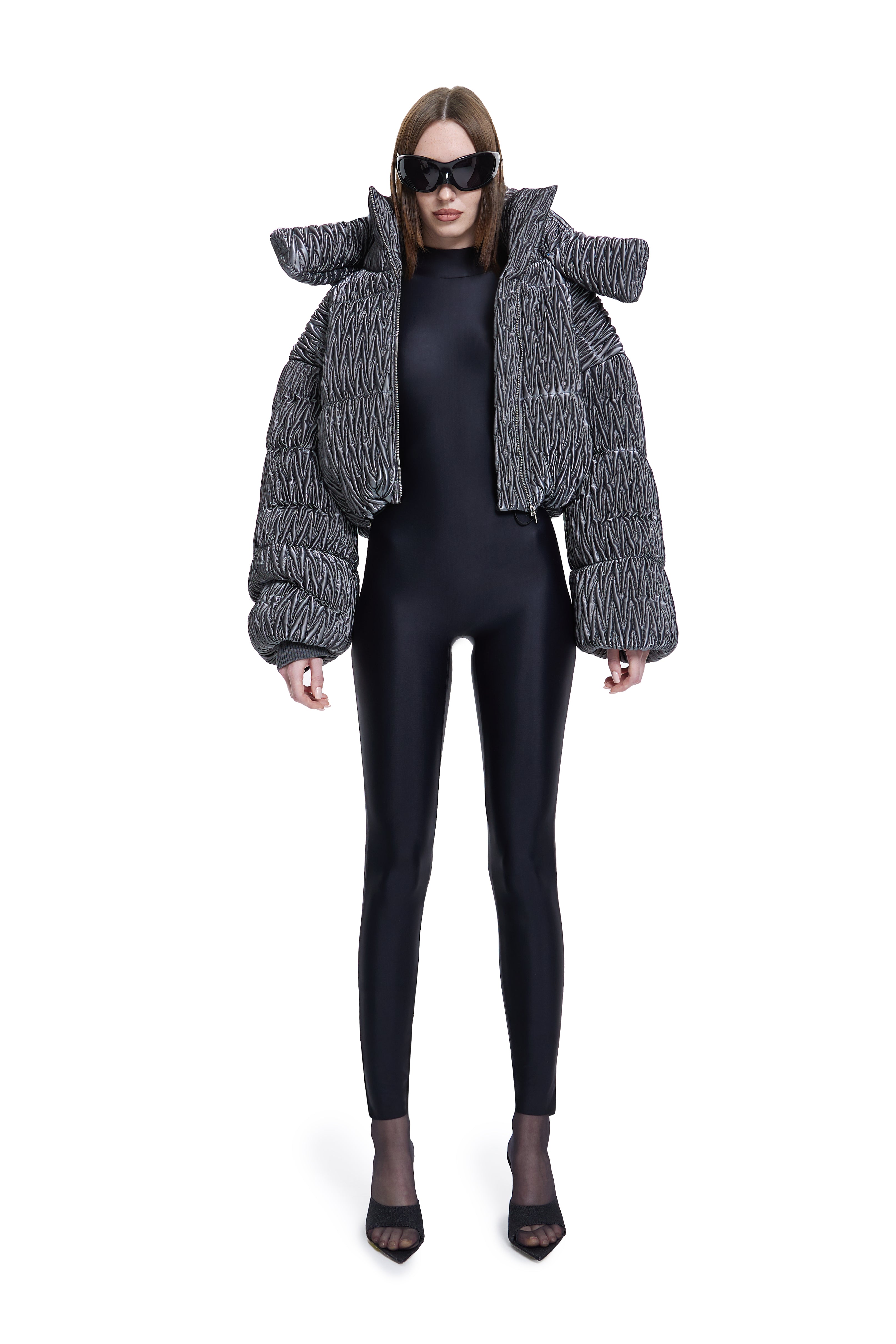 Khela desenli kısa şişme mont