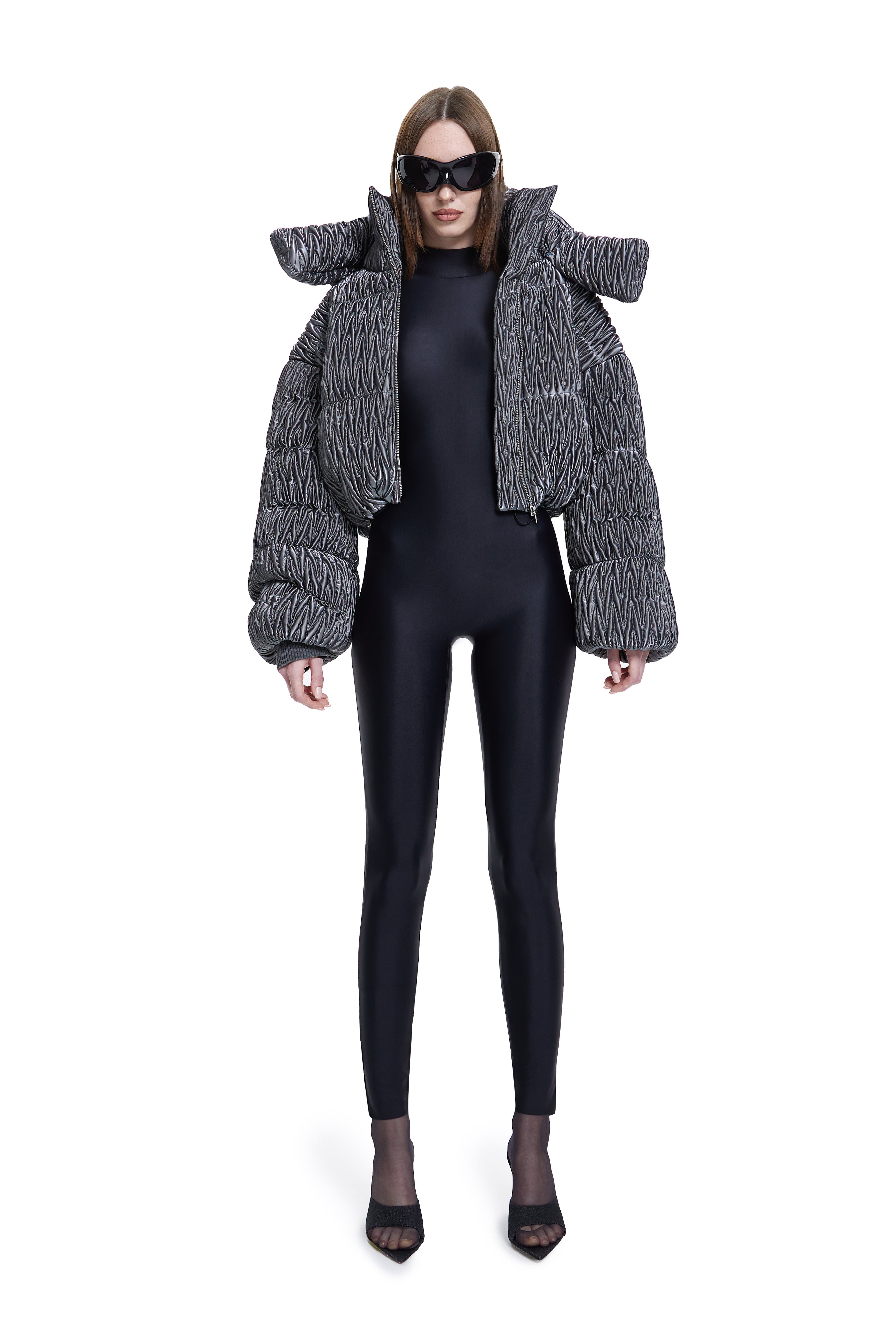 Khela desenli kısa şişme mont