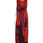 Çiçek desen bağcıklı derin yırtmaçlı plaj elbisesi