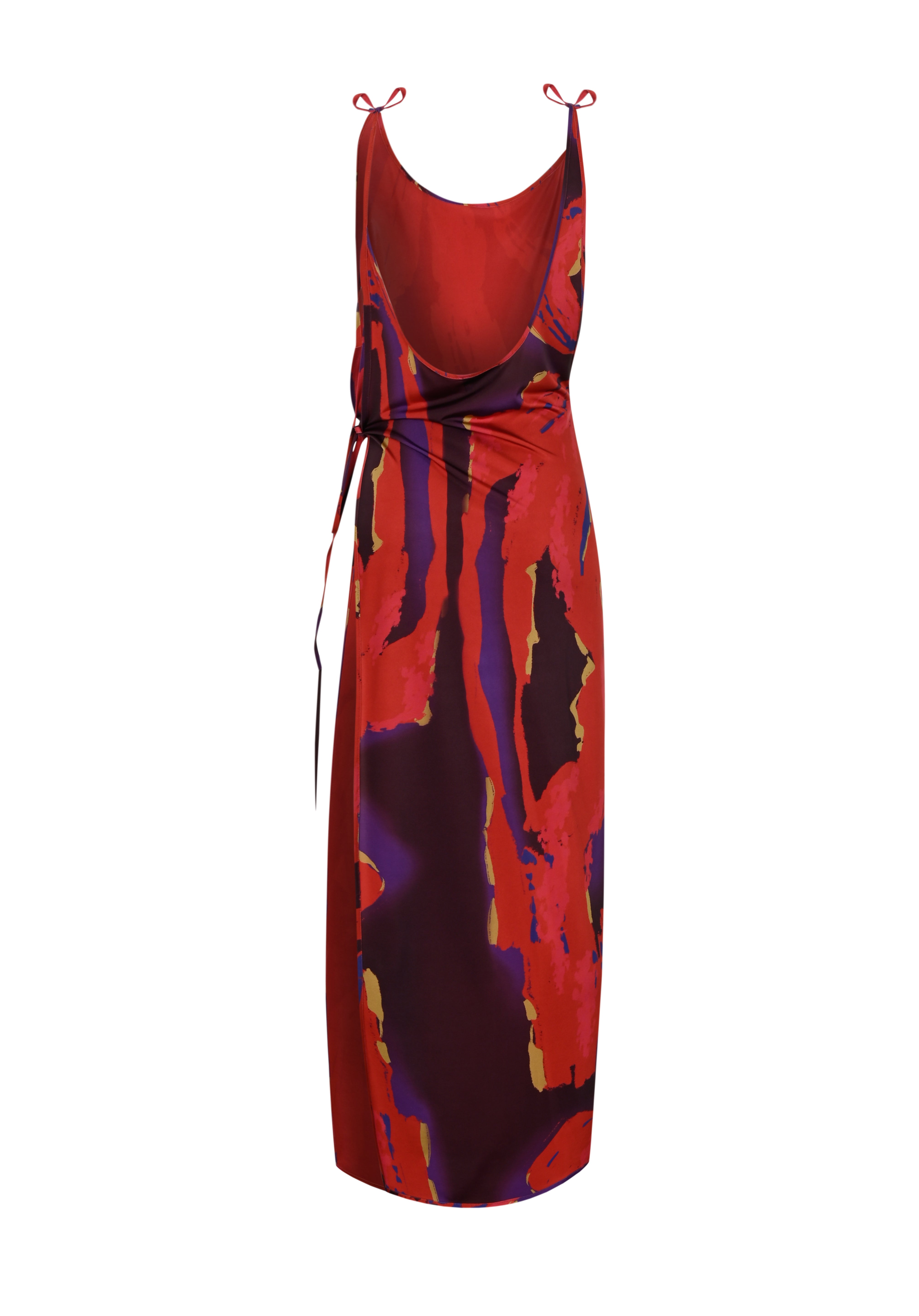 Çiçek desen bağcıklı derin yırtmaçlı plaj elbisesi