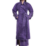 Khela mor eskitme kumaş uzun trençkot