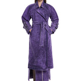 Khela mor eskitme kumaş uzun trençkot