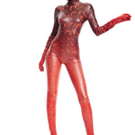 Khela kırmızı desenli hallowen bodysuit