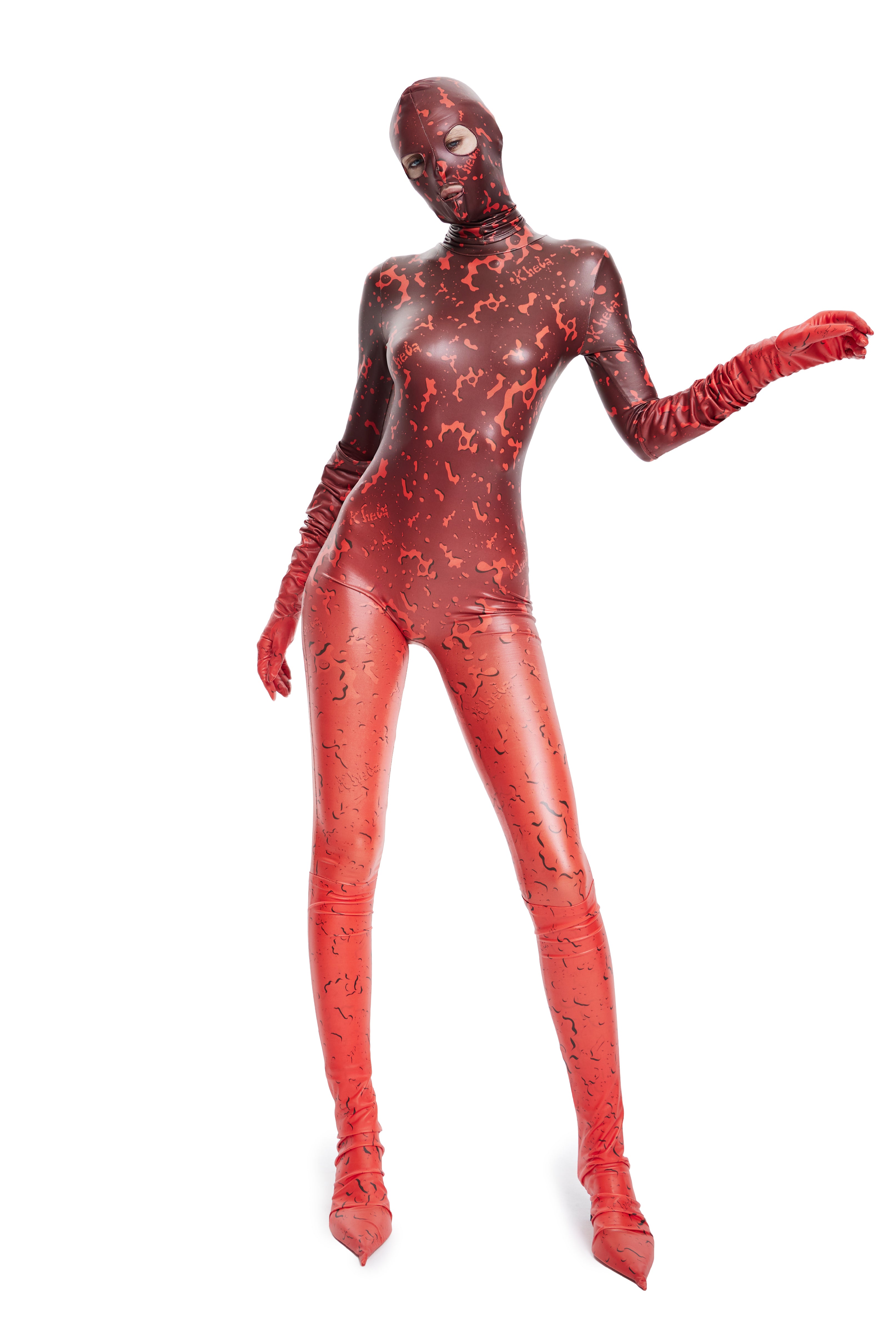 Khela kırmızı desenli hallowen bodysuit