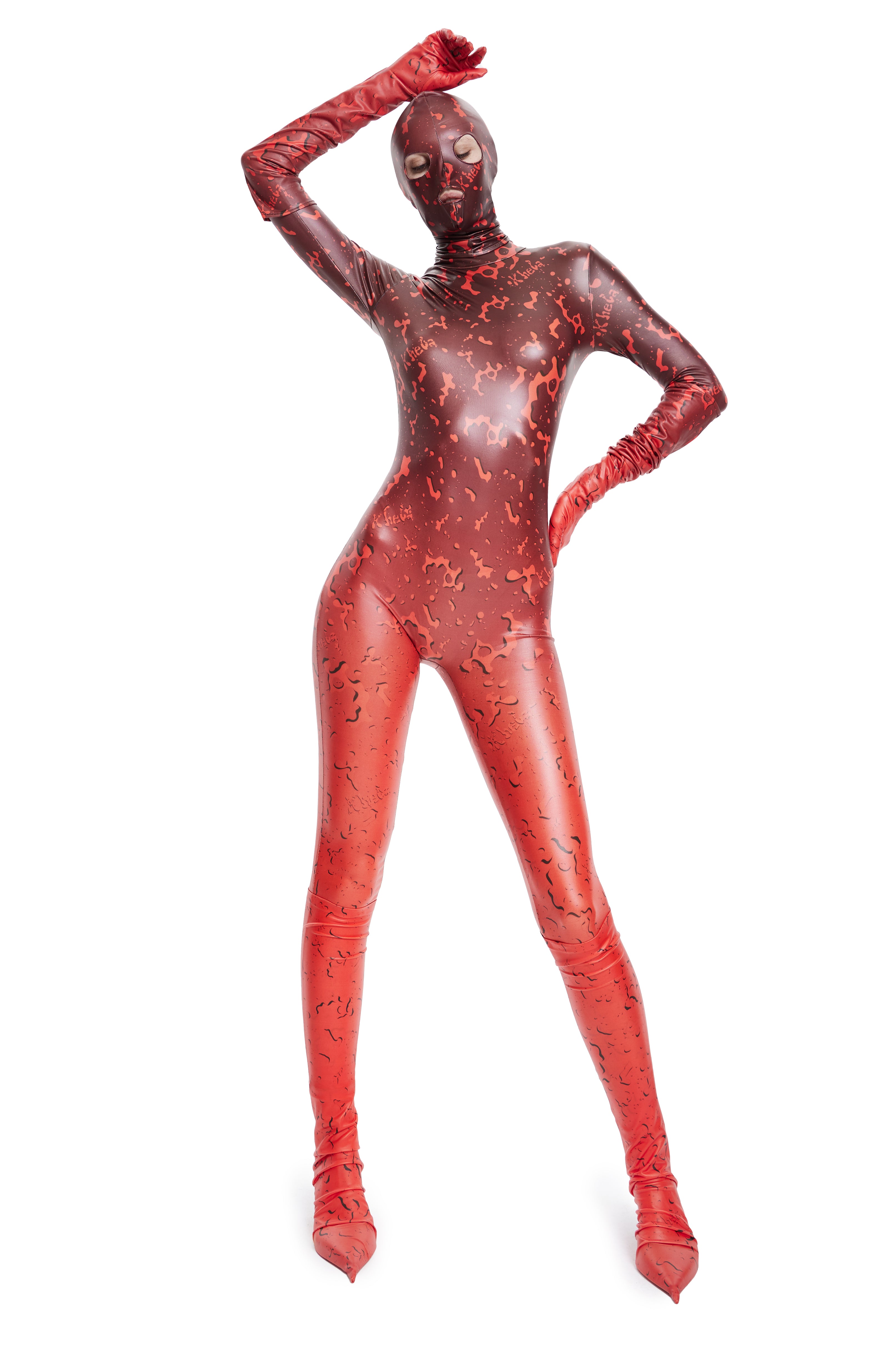 Khela kırmızı desenli hallowen bodysuit