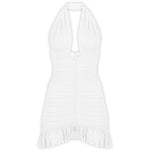 Beyaz çıkarılabilir tül detaylı drapeli mini elbise