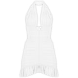 Beyaz çıkarılabilir tül detaylı drapeli mini elbise