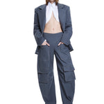 Khela mavi cutout detaylı geniş paça tasarımlı rahat kalıp pantolon