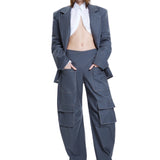 Khela mavi cutout detaylı geniş paça tasarımlı rahat kalıp pantolon