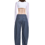 Khela mavi cutout detaylı geniş paça tasarımlı rahat kalıp pantolon