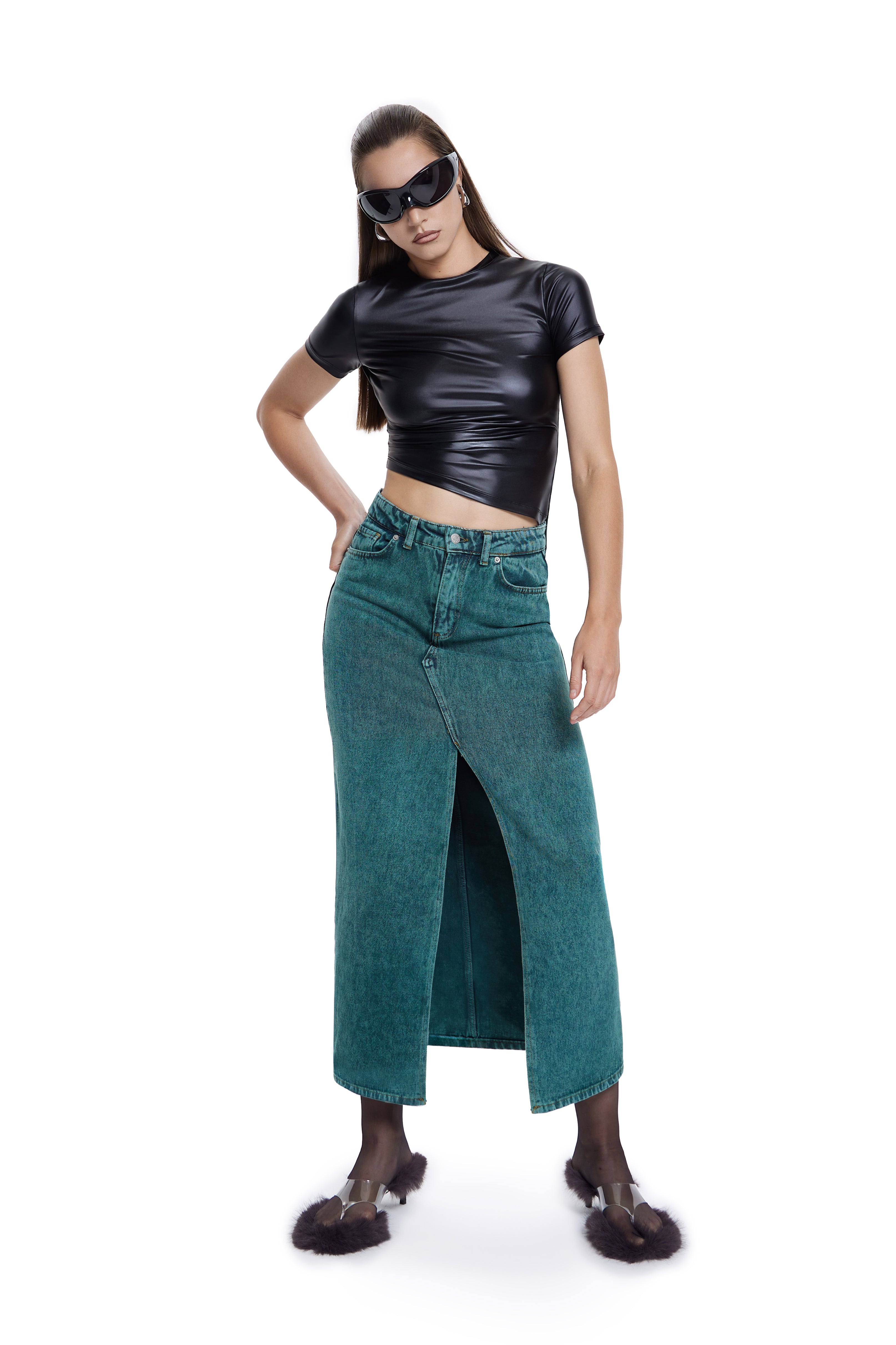 Khela siyah drape detaylı yarım kol top