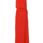 Kırmızı bağcıklı derin yırtmaçlı plaj elbisesi