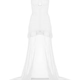 Beyaz çıkarılabilir tül detaylı drapeli mini elbise