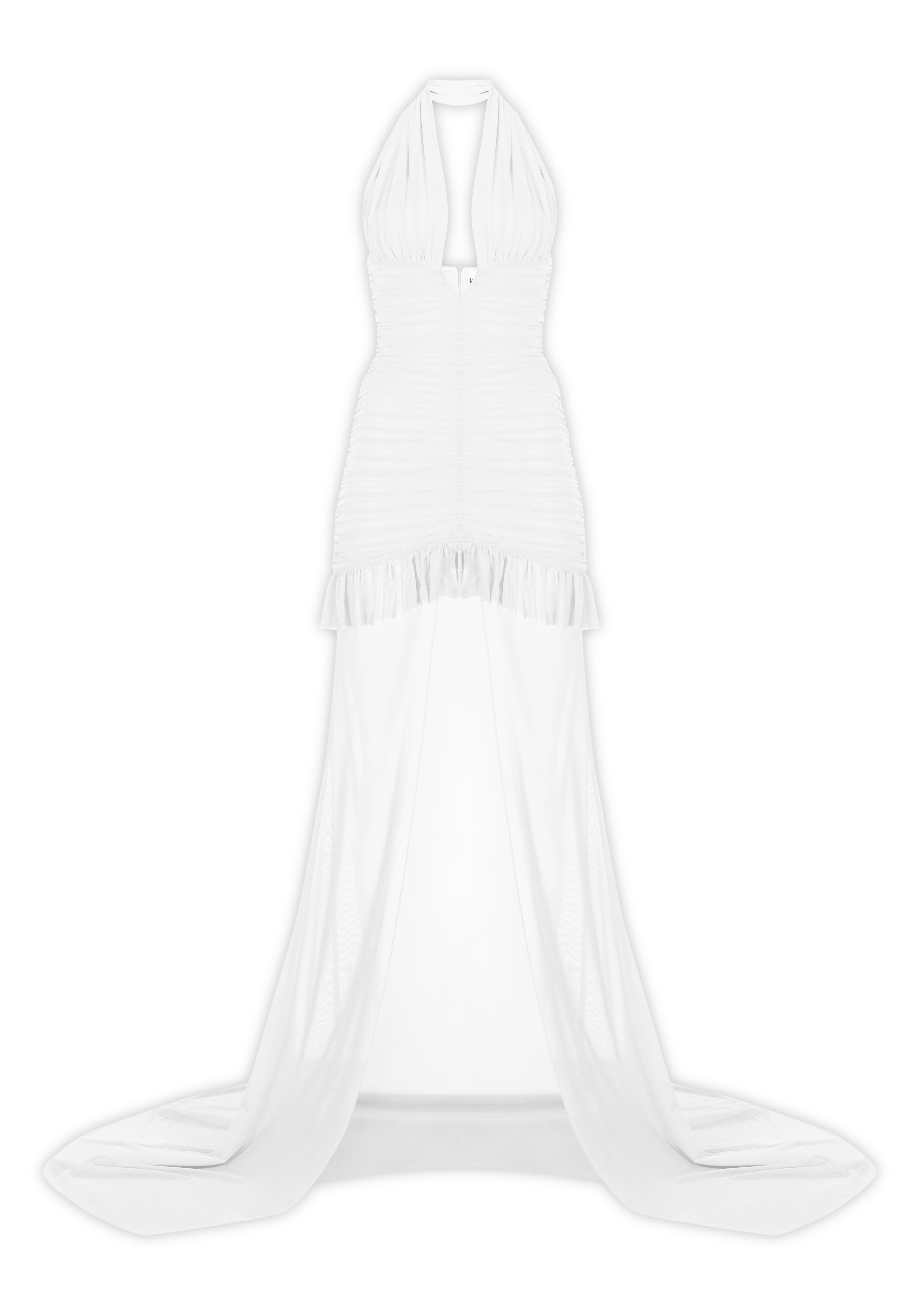 Beyaz çıkarılabilir tül detaylı drapeli mini elbise