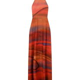 Turuncu halter yaka derin yırtmaçlı tül elbise