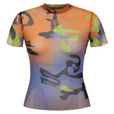 Khela desen baskılı yarım kol tül body