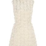 Ekru mandarin yaka 3D çiçekli detaylı a kesim mini elbise