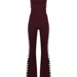 Bordo ayarlanabilir kemer detaylı flared tulum