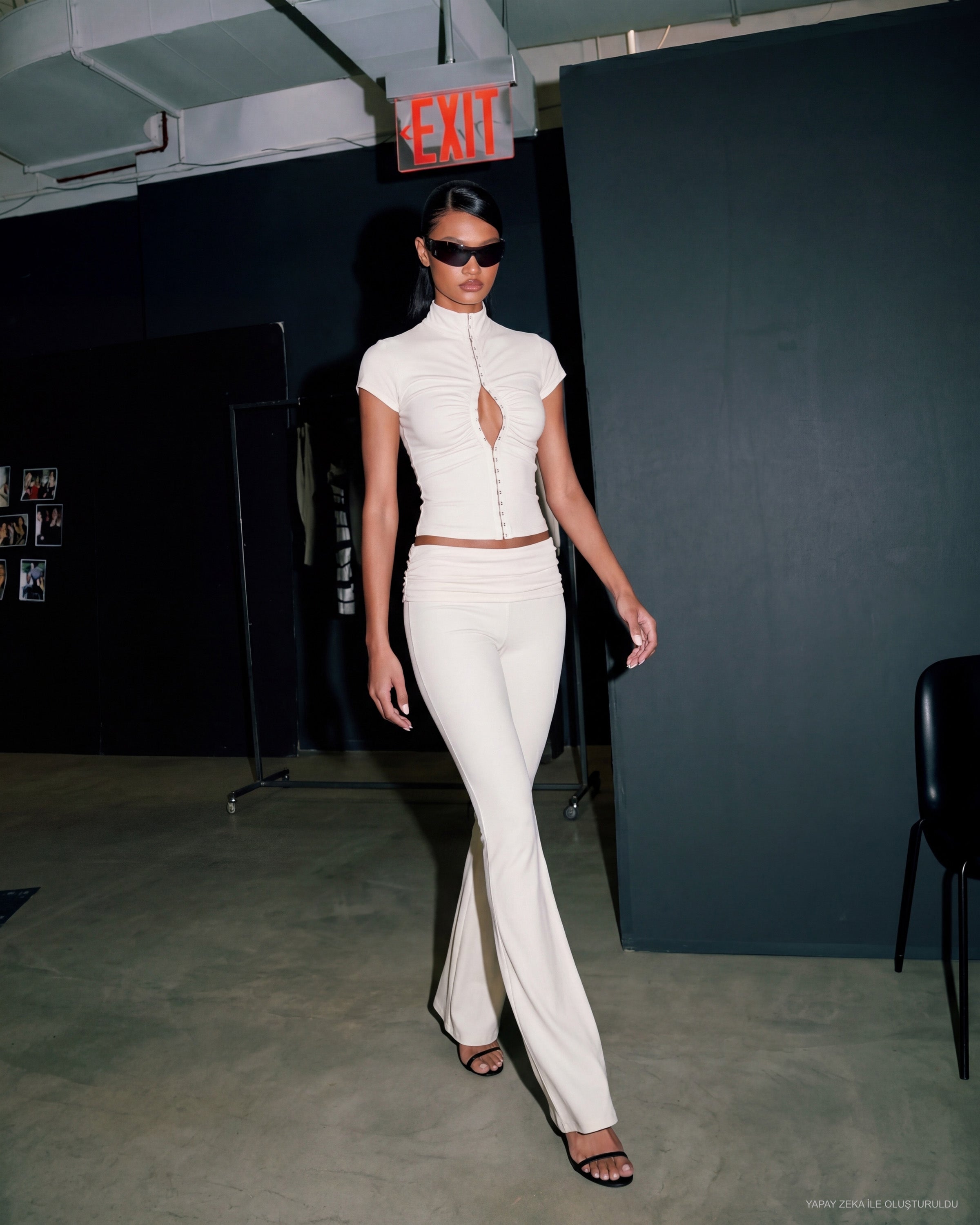 Khela Bad Decision Short Sleeve Top Off-White beyaz agraf kapamalı kısa kollu kadın crop top