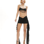 siyah drapeli uzun tül aller detaylı etek 