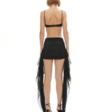 siyah drapeli uzun tül aller detaylı etek 