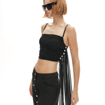 Siyah uzun tül kuyruklu kare yaka tül top