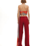 Bordo metal düğmeli yırtmaçlı bol pantolon