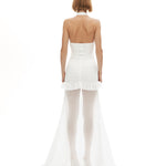 Beyaz çıkarılabilir tül detaylı drapeli mini elbise