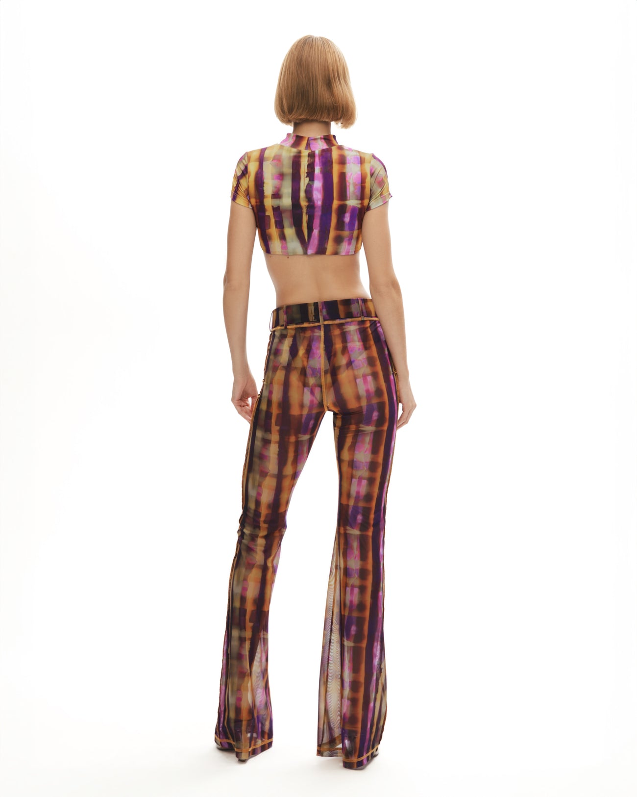 Desen baskılı kemerli tül pantolon