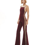 Bordo ayarlanabilir kemer detaylı flared tulum