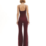 Bordo ayarlanabilir kemer detaylı flared tulum