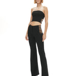 Siyah straplez yaka suni kemer detaylı top