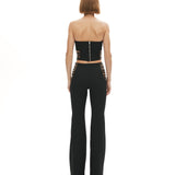 Siyah straplez yaka suni kemer detaylı top